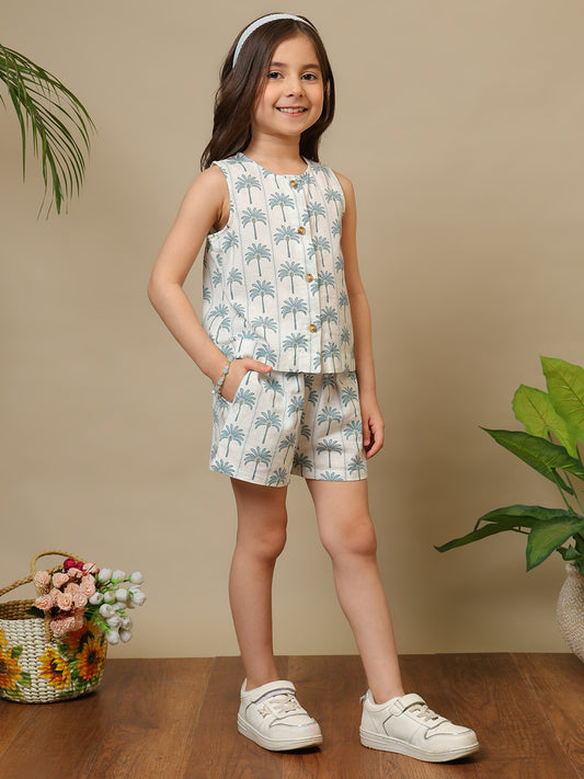 Girls Tropical Palm Print Co-Ord Set