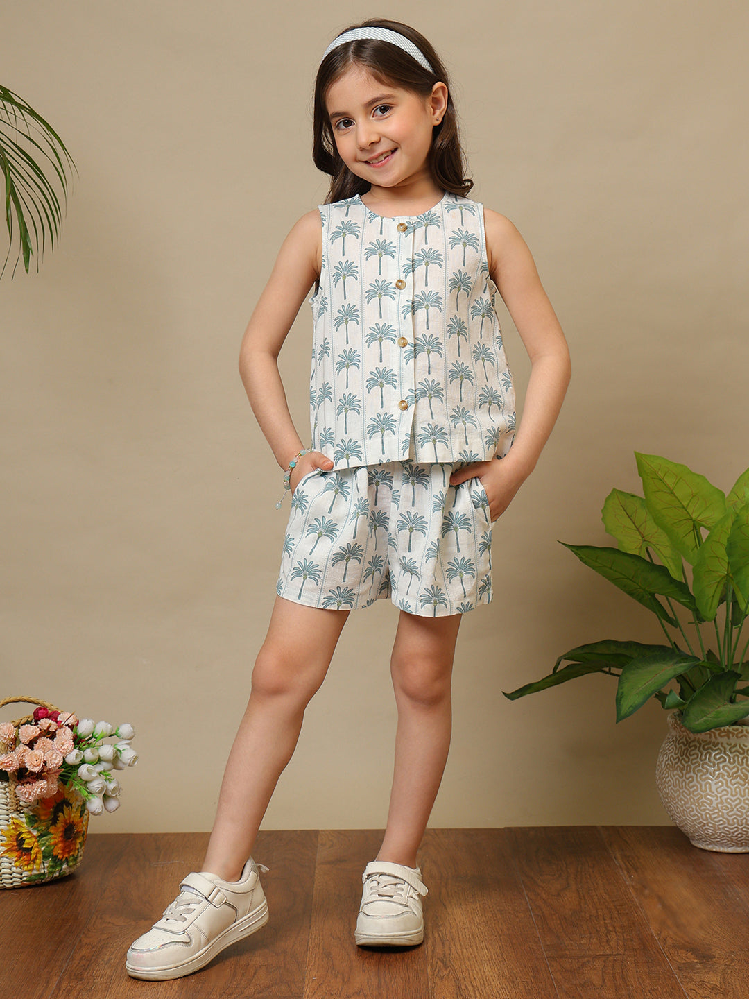 Girls Tropical Palm Print Co-Ord Set