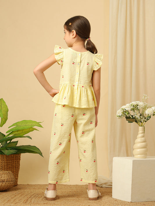 Girls Cherry Embroidered Co-ord Set