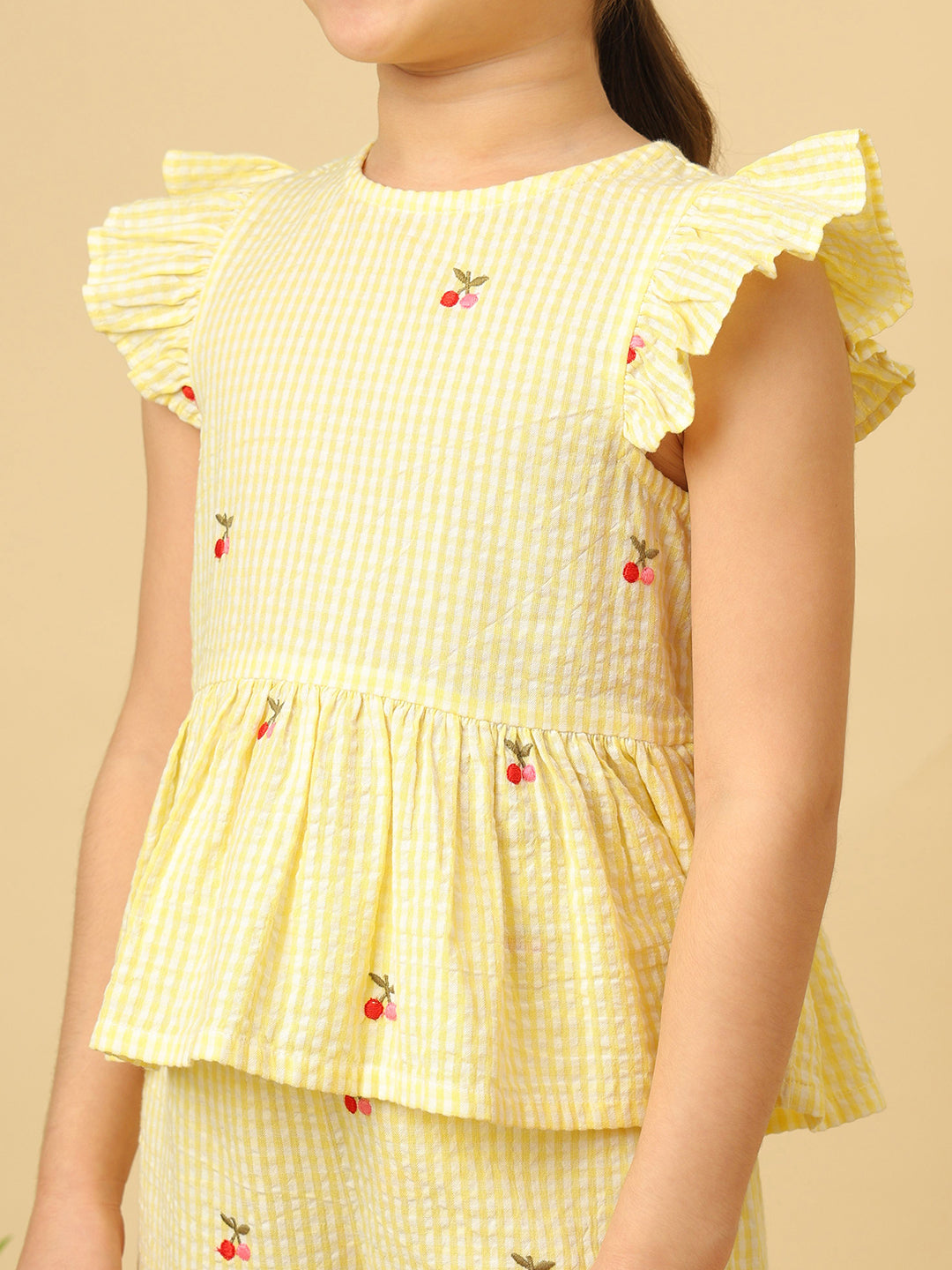Girls Cherry Embroidered Co-ord Set