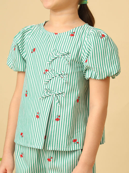 Girls Green Bow Co-Ord Set