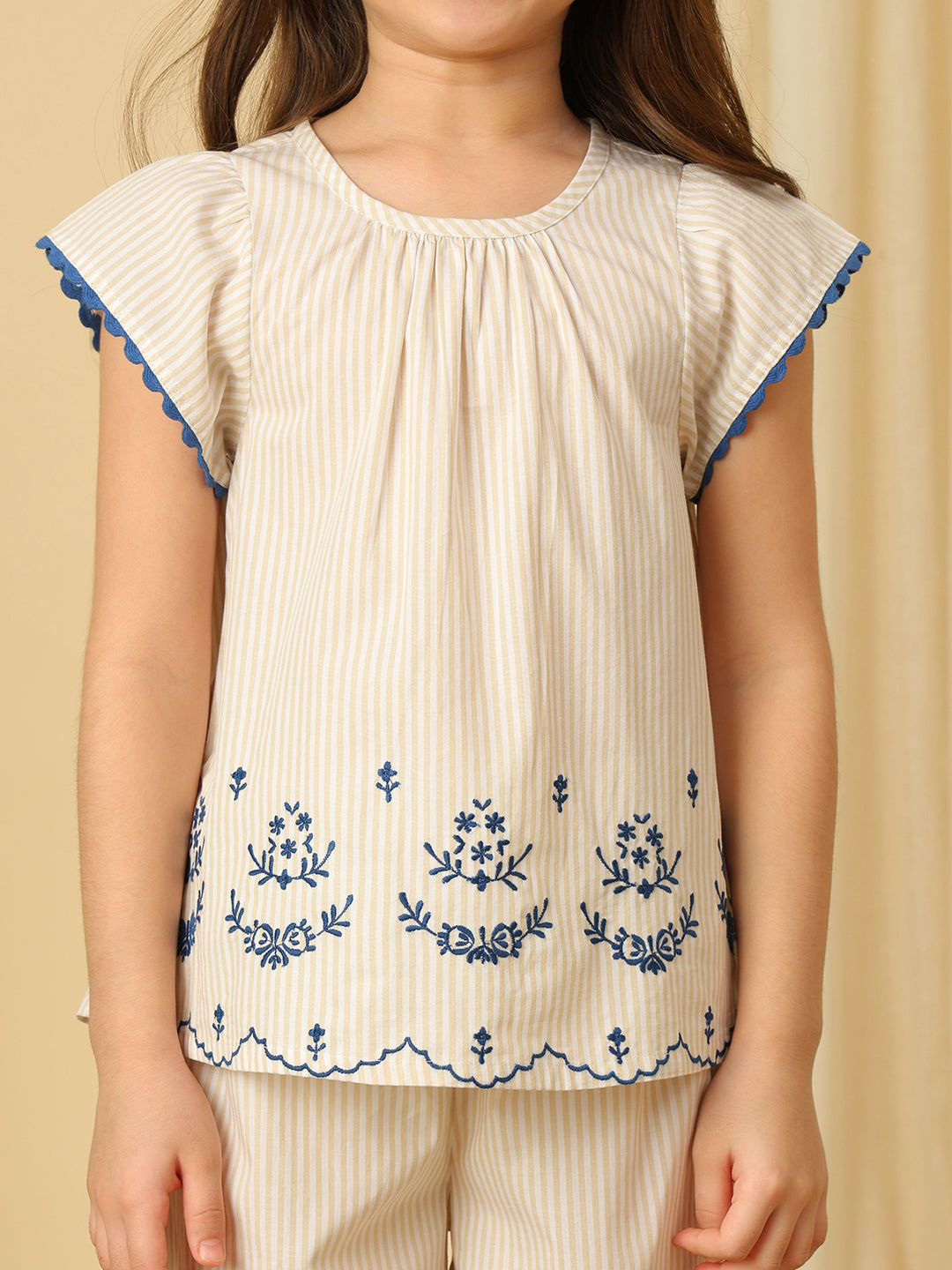 Girls Striped White & Blue Co-ord Set