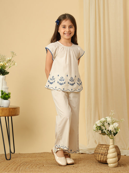Girls Striped White & Blue Co-ord Set