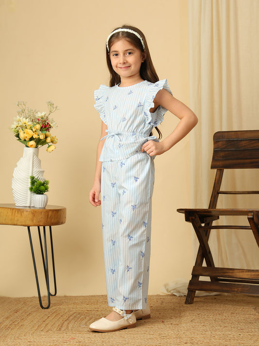Blue Striped Embroidered Co-Ord Set