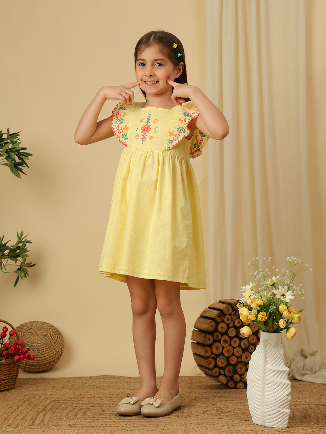 Girls Embroidered Ruffle Dress