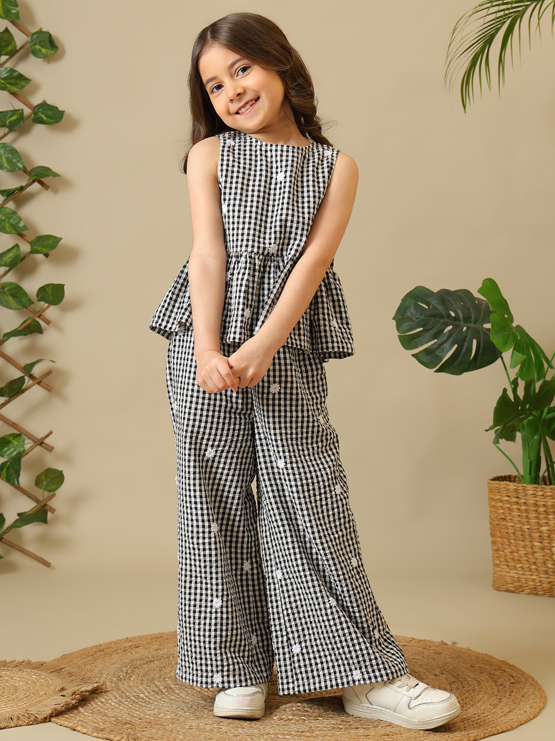 Girls Checked Peplum Co-Ord Set