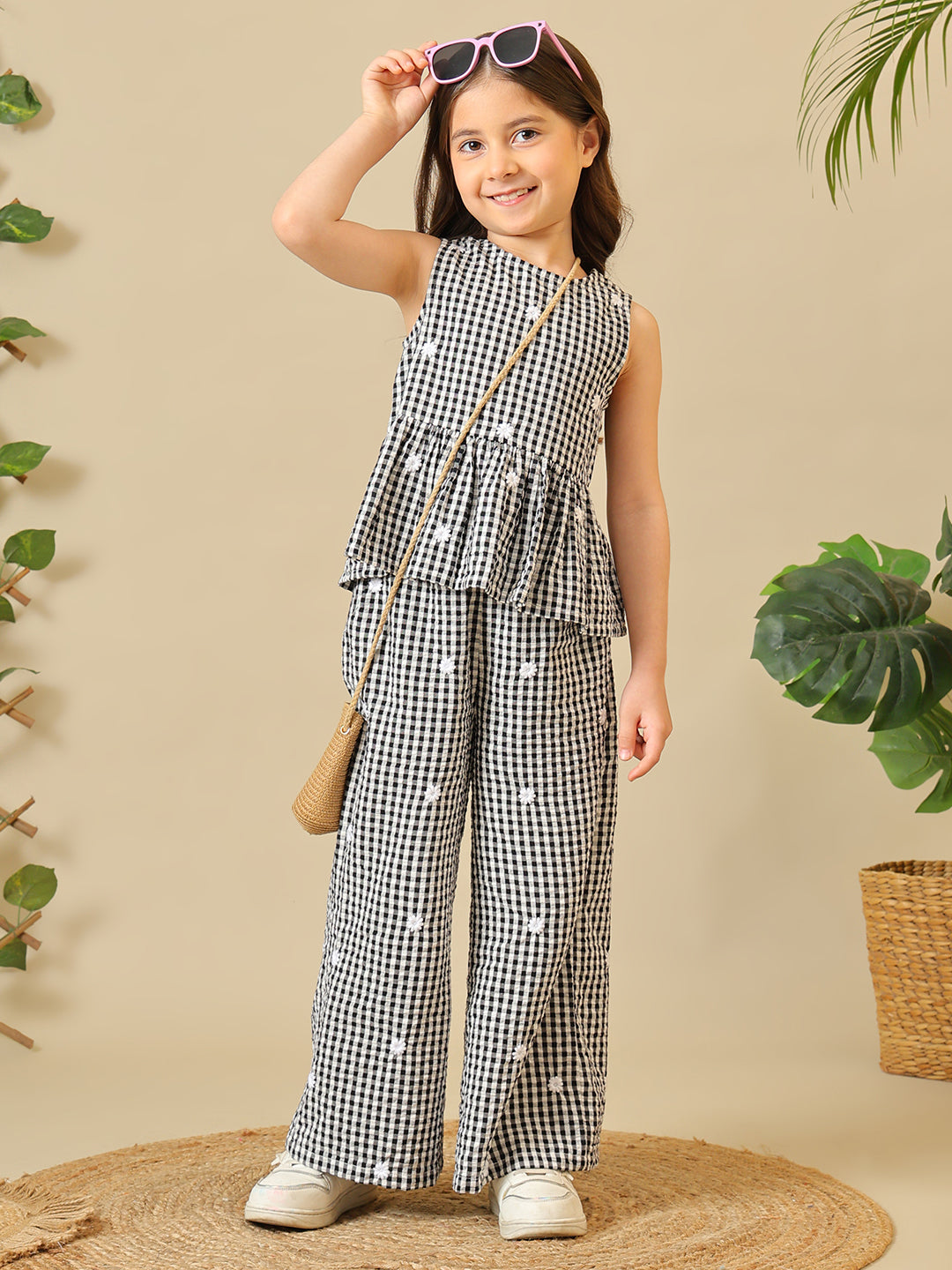 Girls Checked Peplum Co-Ord Set