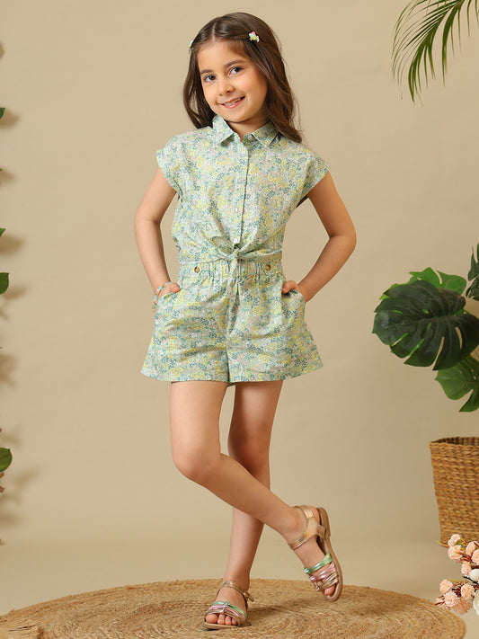 Girls Floral Printed Sleeveless Co-Ord Set
