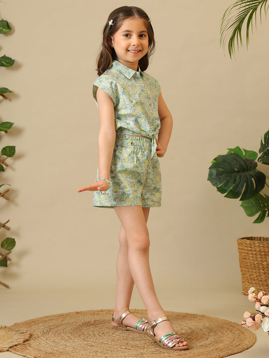 Girls Floral Printed Sleeveless Co-Ord Set