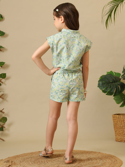 Girls Floral Printed Sleeveless Co-Ord Set