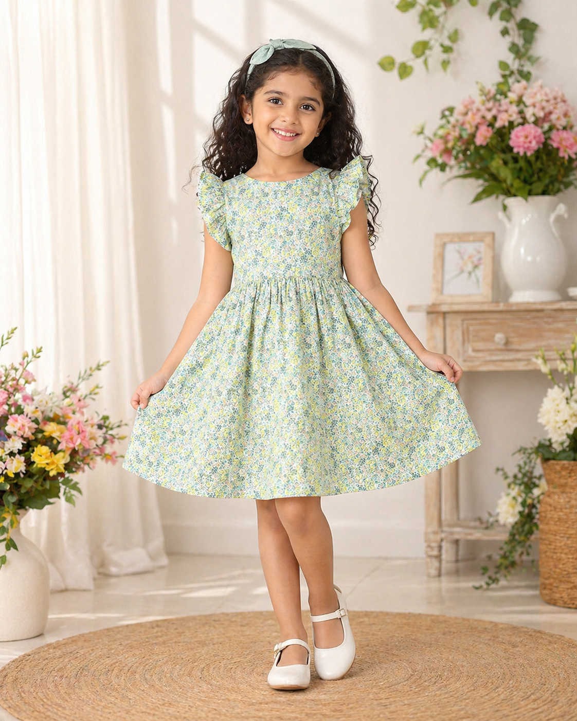 Girls Floral Printed Fit & Flare Dress