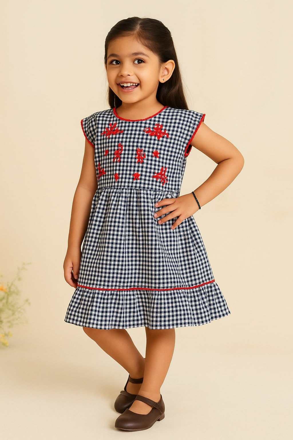 Girls Embroidered Flared Dress