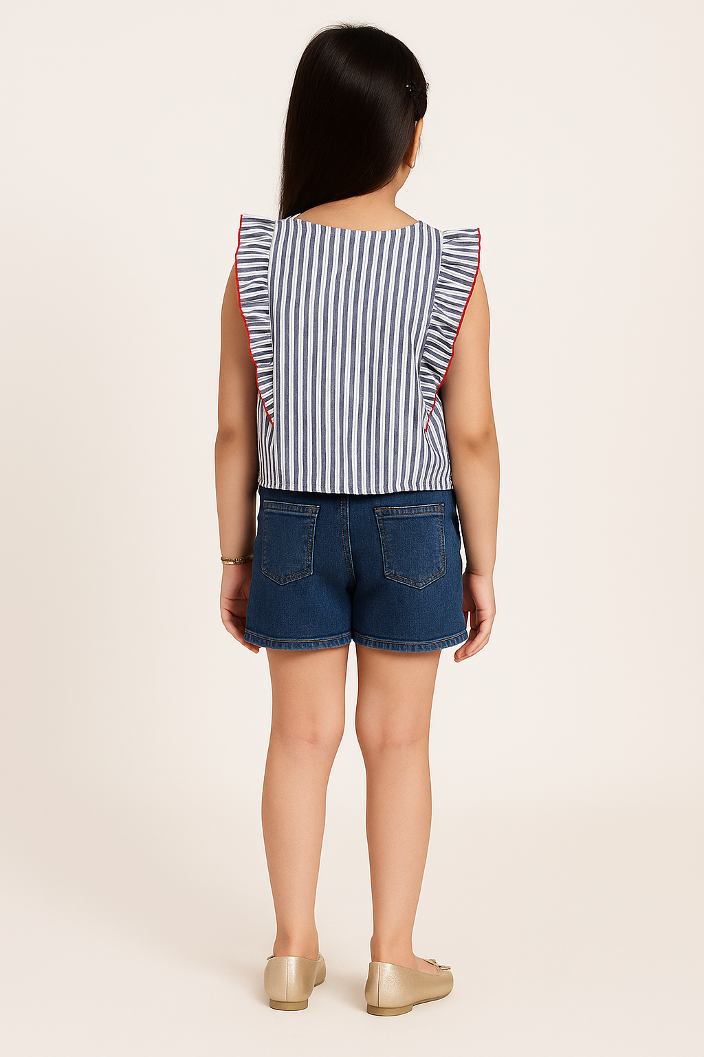 Girls Striped Floral Embroidered Top