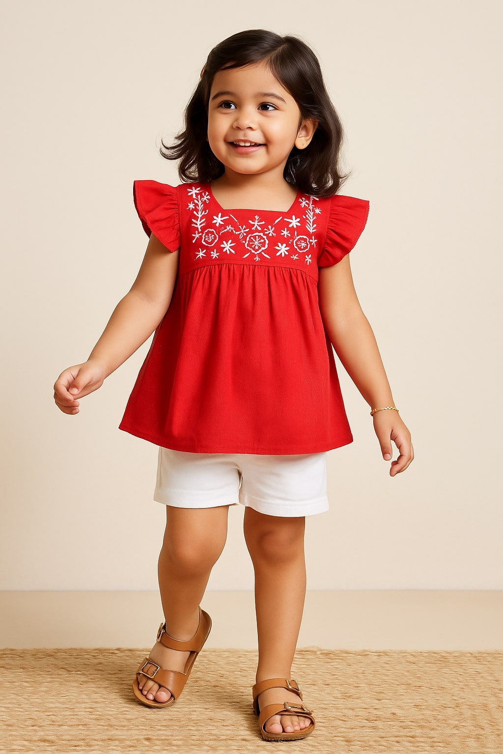 Girls Embroidered Red Top
