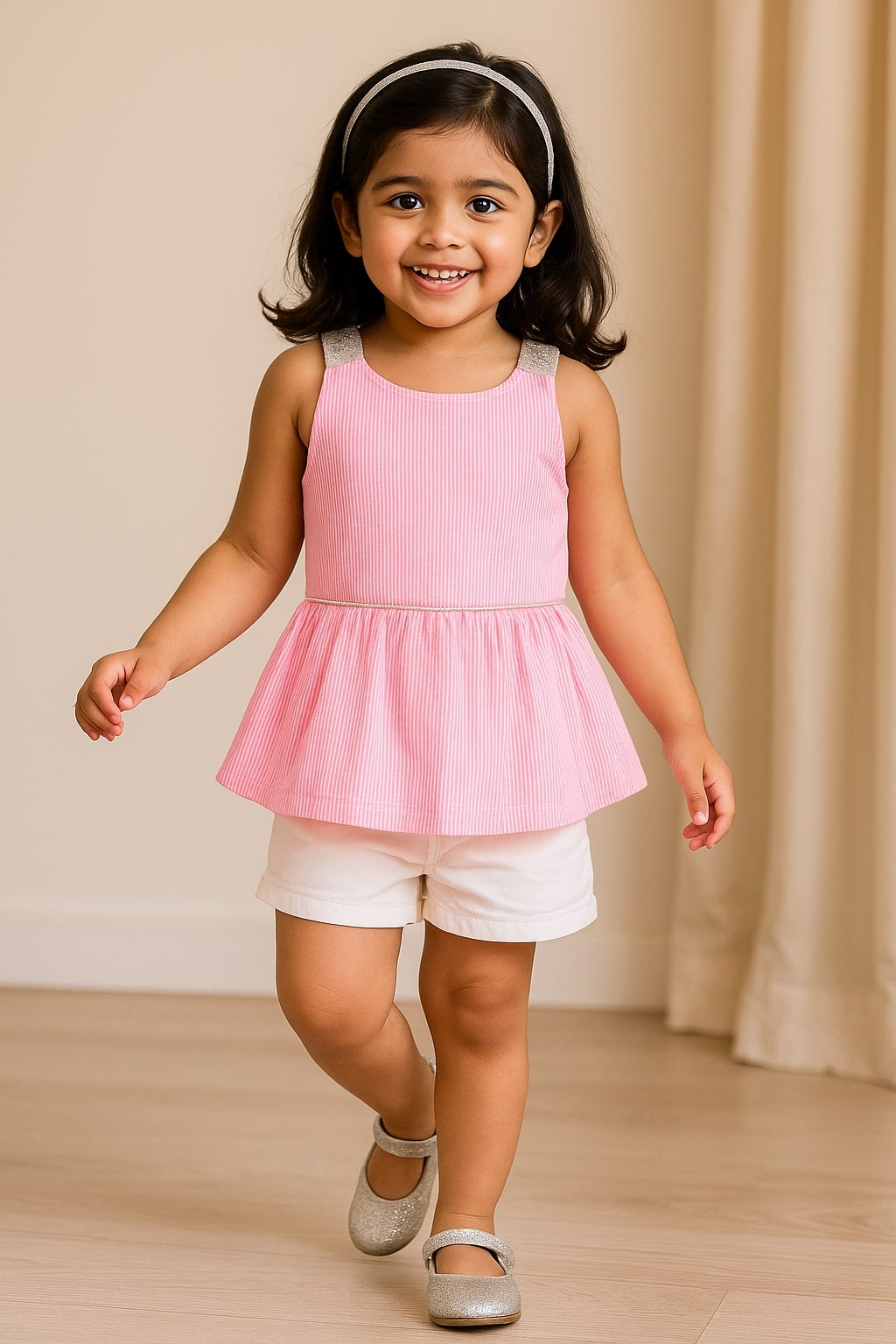 Girls Pink Striped Sleeveless Top