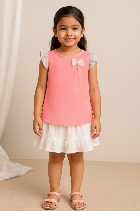 Girls Pink Embellished Top & Skirt Co-Ord Set