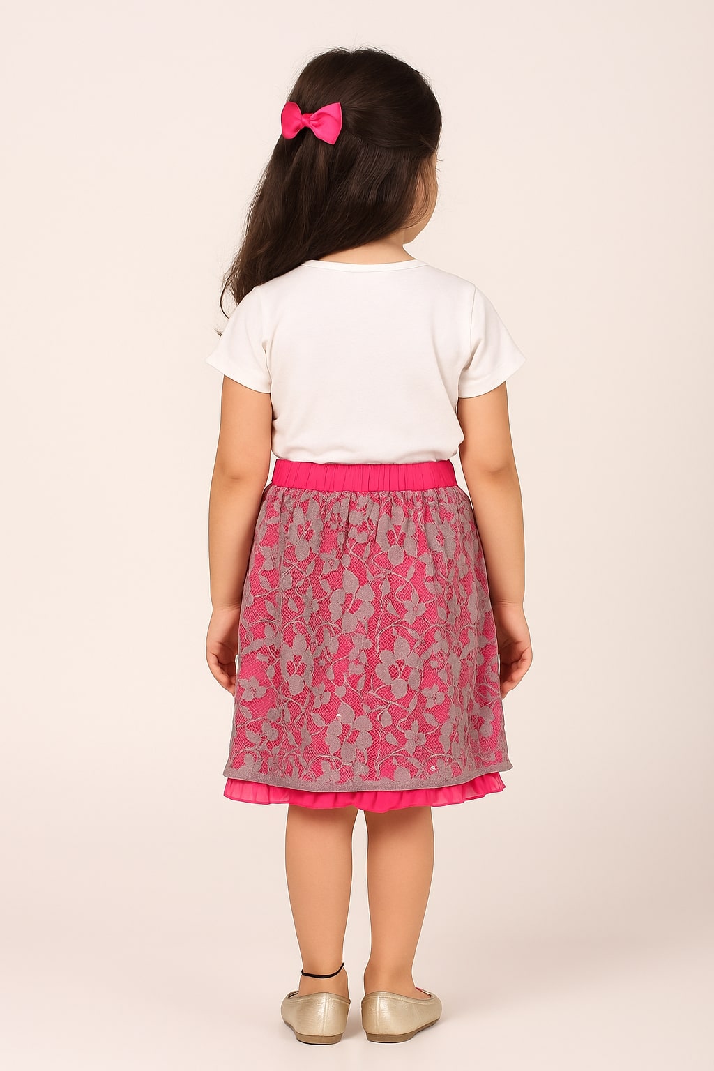 Girls Floral Lace Flared Party Skirt