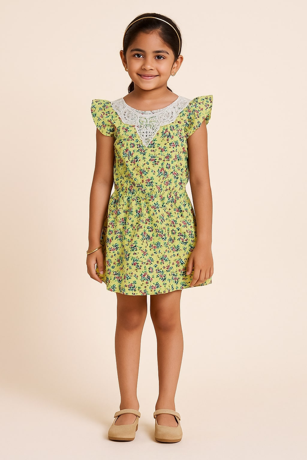 Girls Lime Green Floral Dress