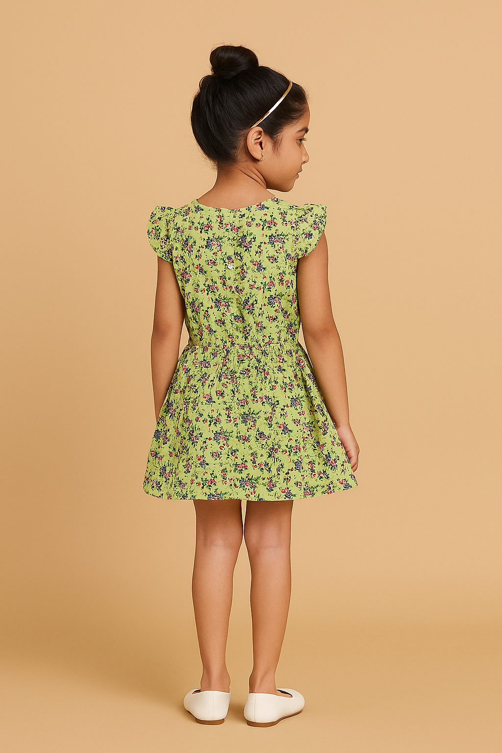 Girls Lime Green Floral Dress
