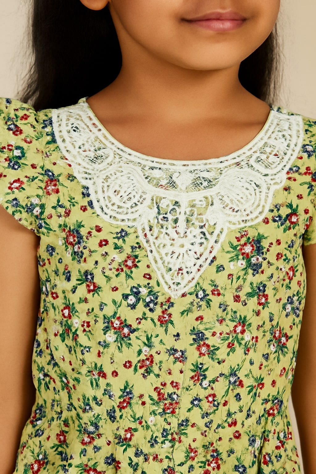 Girls Lime Green Floral Dress