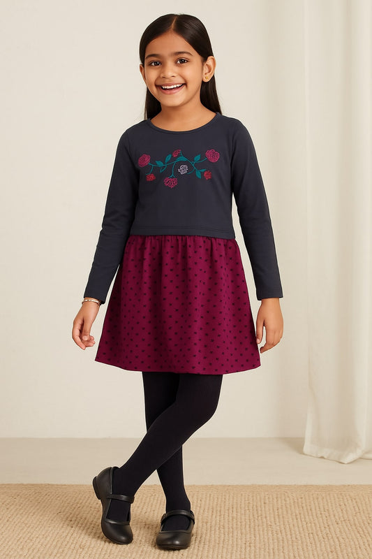 Girls Floral Embroidered Fit & Flare Dress