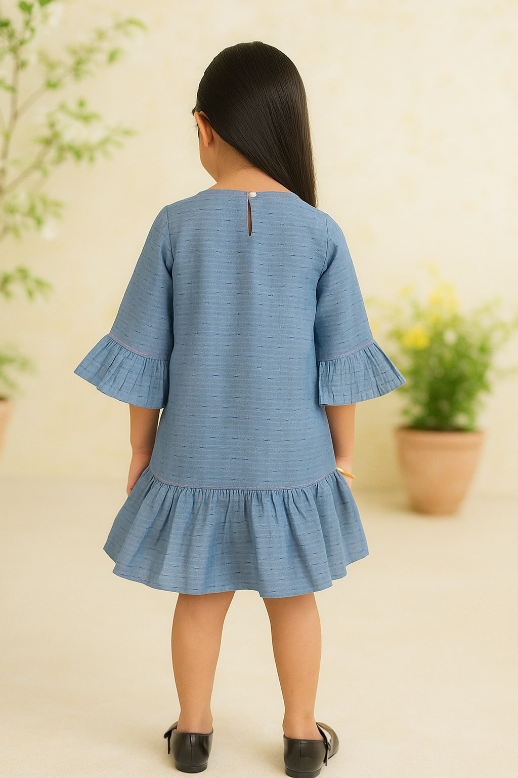 Girls Floral Flared Sleeve Dress