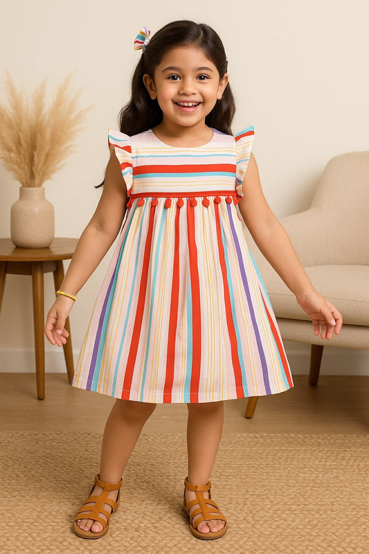 Girls Multicolor Striped Dress
