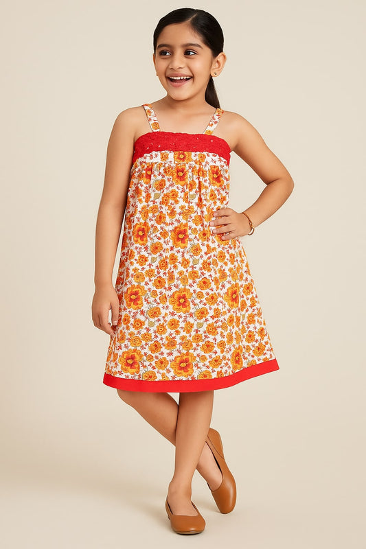 Girls Floral Printed Fit & Flare Dress