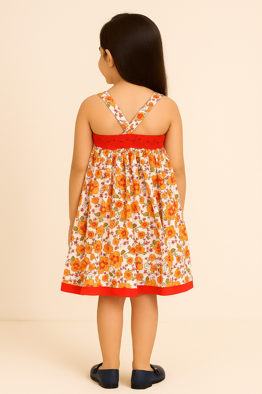 Girls Floral Printed Fit & Flare Dress