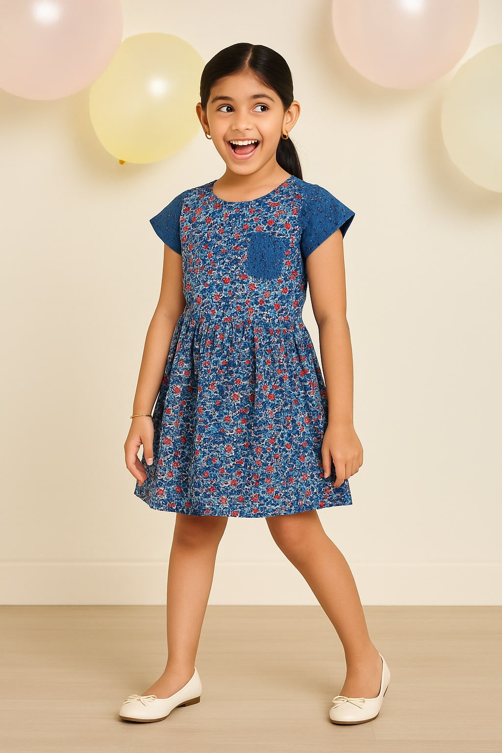 Girls Floral Printed Fit & Flare Dress