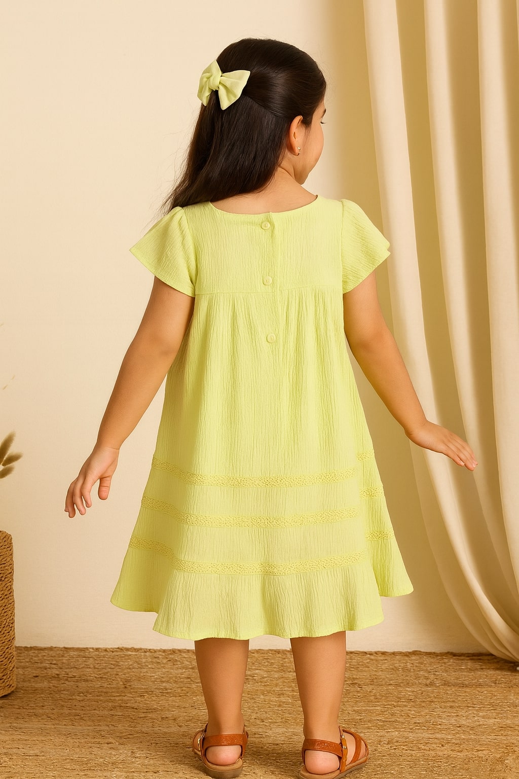 Girls Embroidered Flutter Sleeve Dress