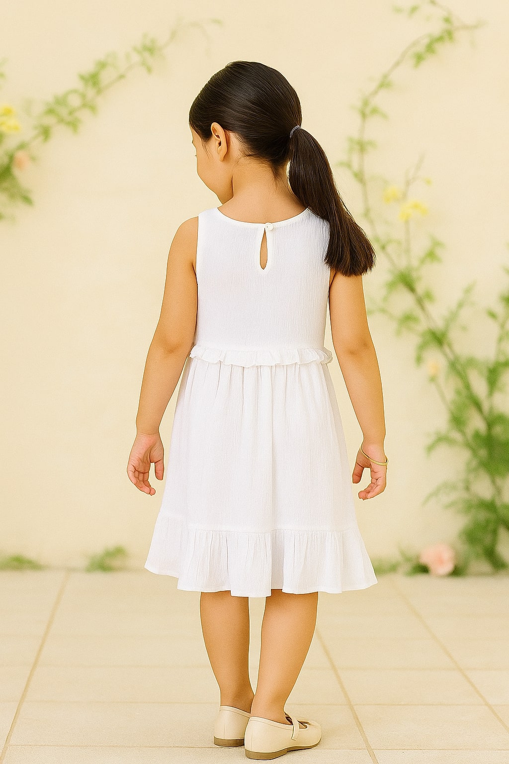 Girls White Embroidered Tiered Dress
