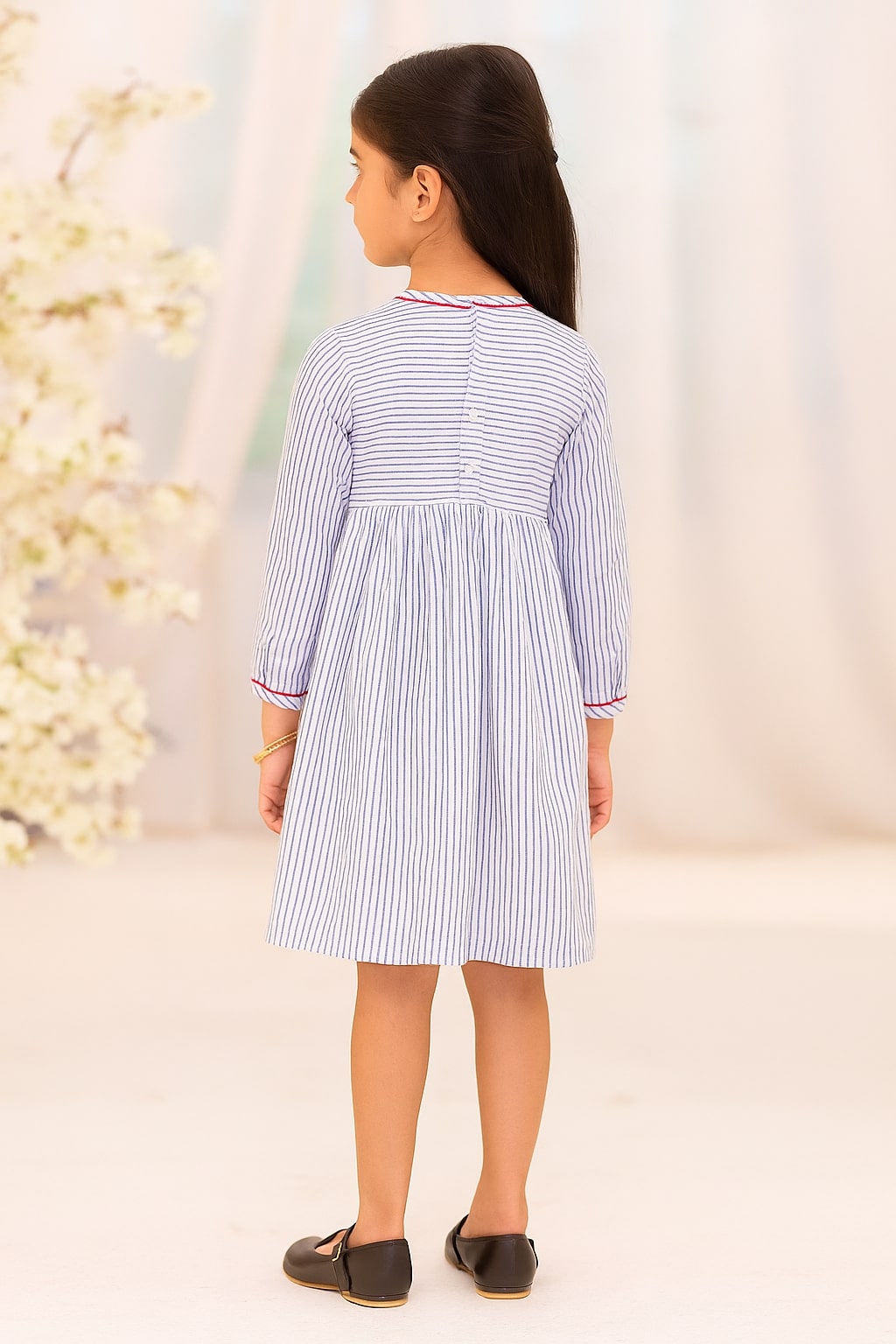Girls Striped Floral A-Line Dress