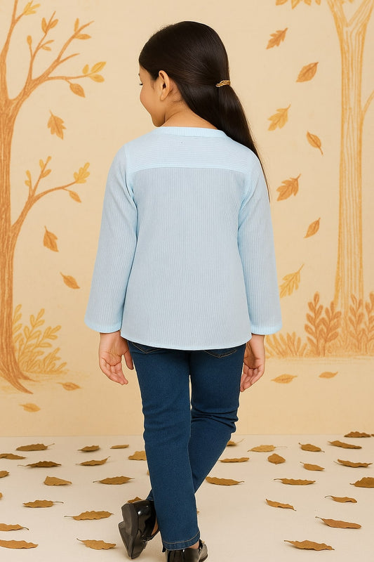 Girls White Embroidered Casual Shirt
