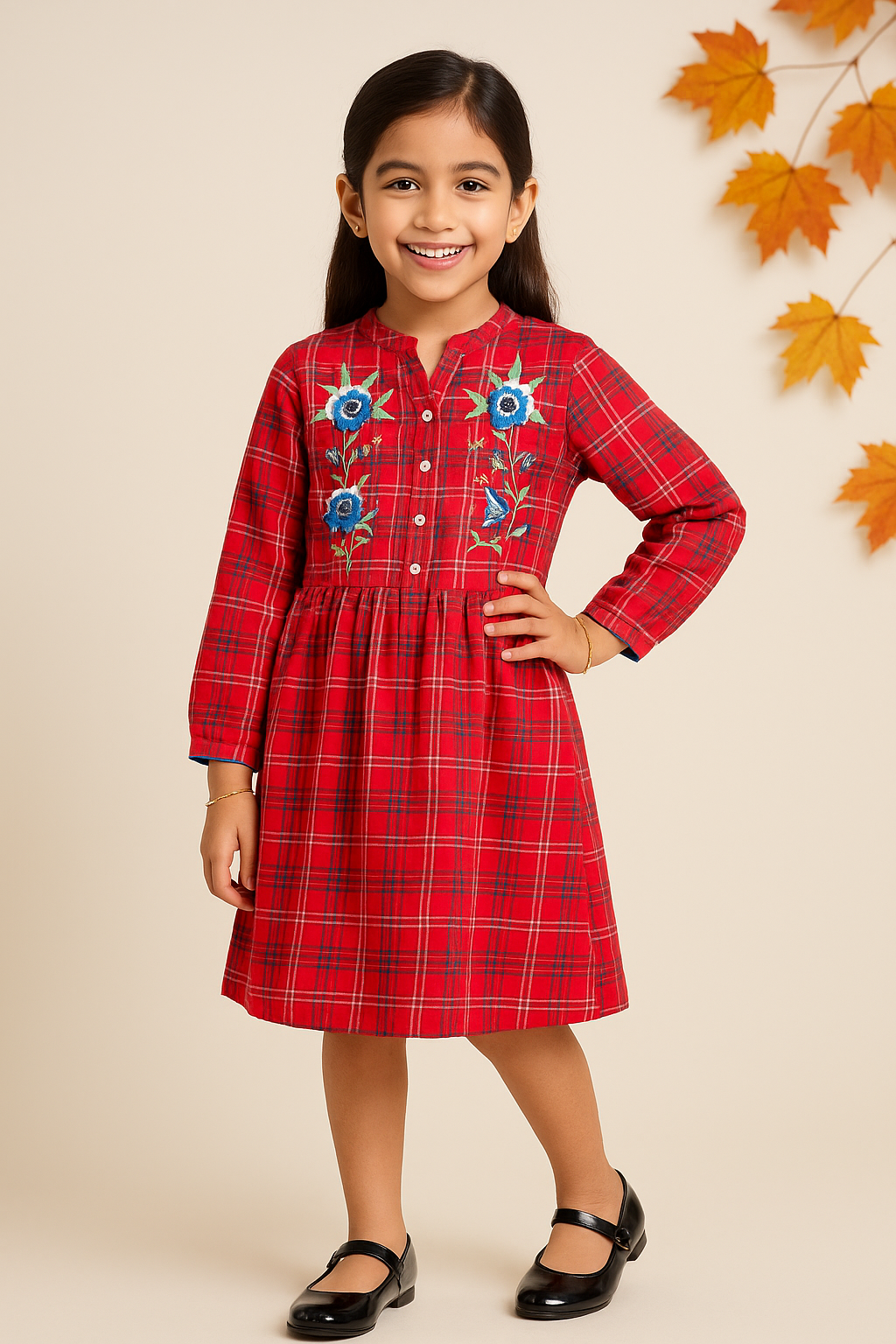 Girls Pink Checked Fit & Flare Dress