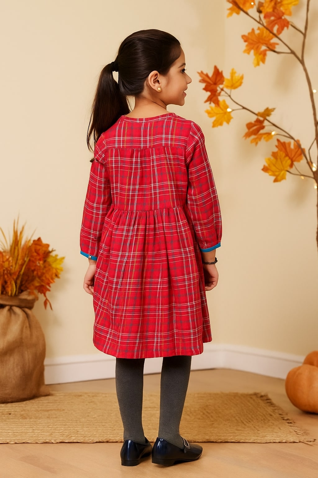 Girls Pink Checked Fit & Flare Dress