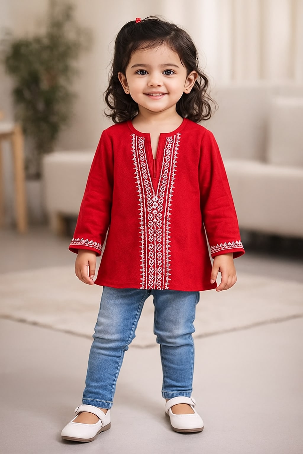 Girls Embroidered Red Top