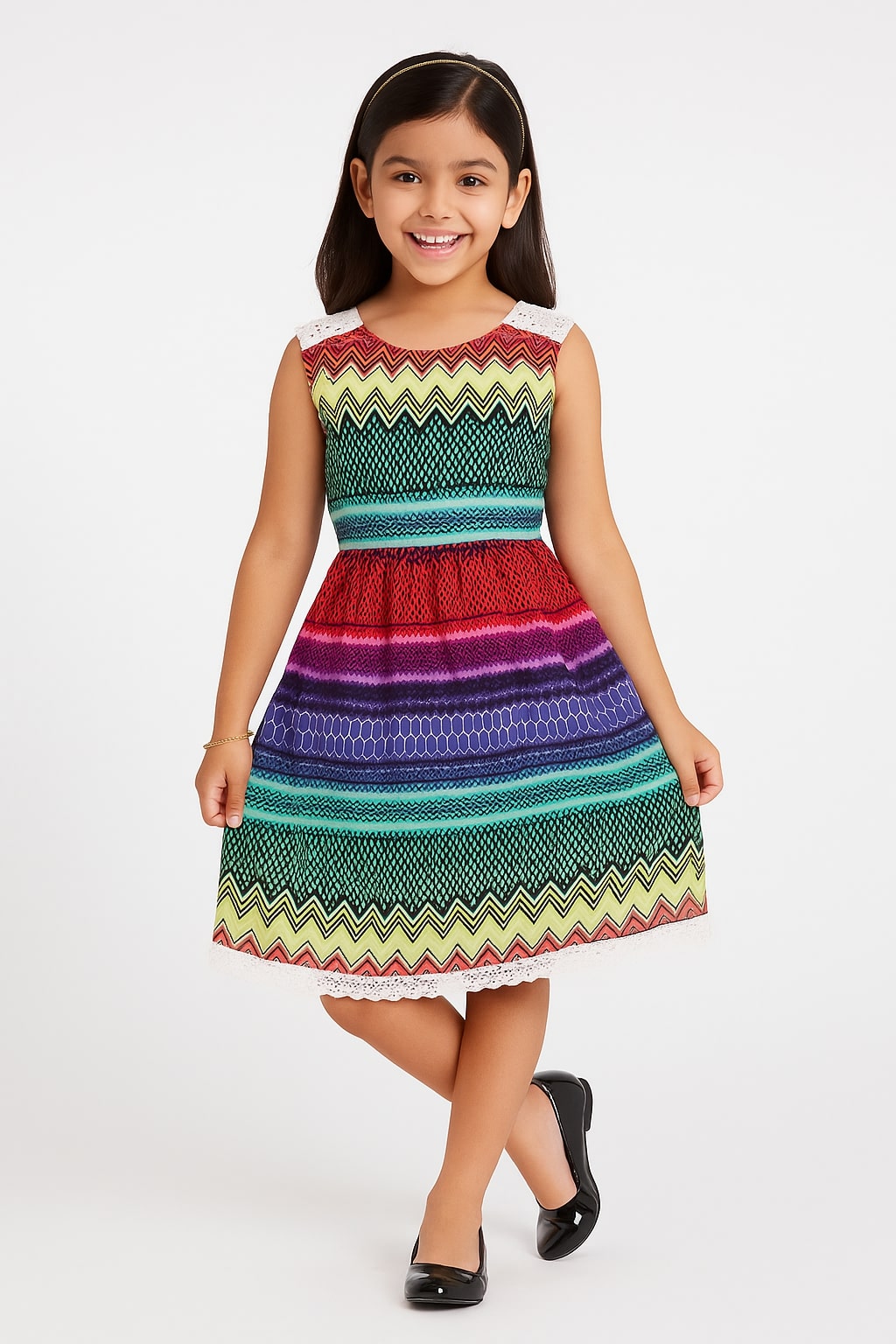 Girls Multicolor Flared Dress