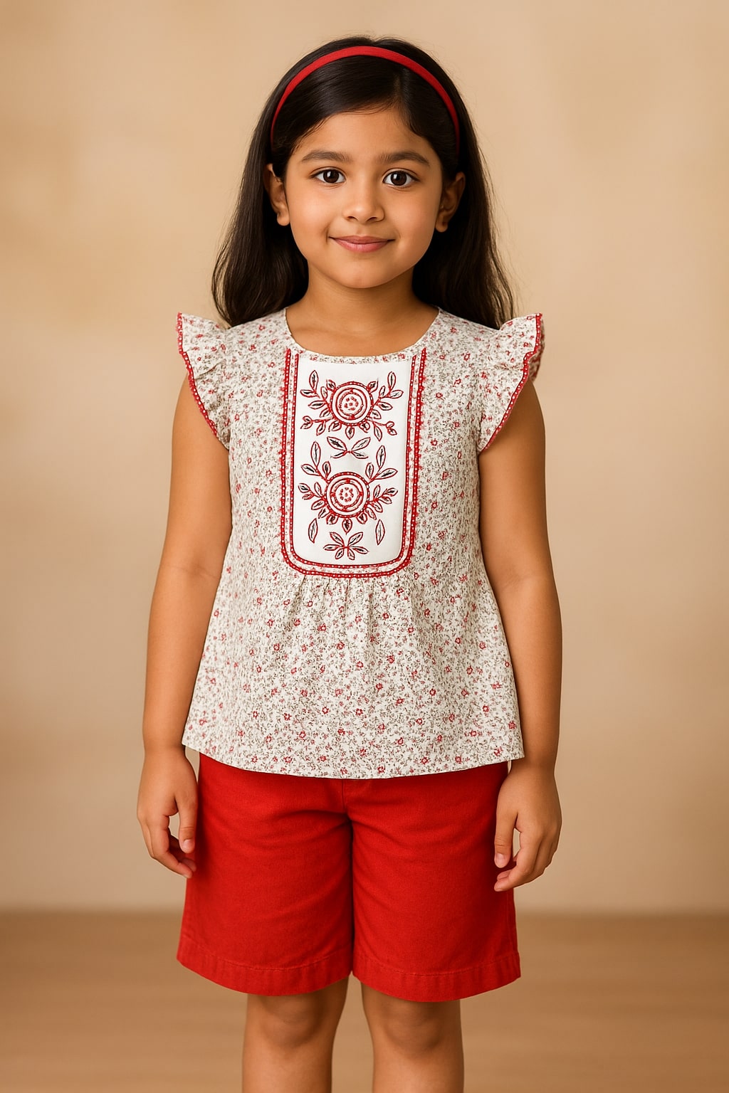Girls Floral Flutter Sleeve Top