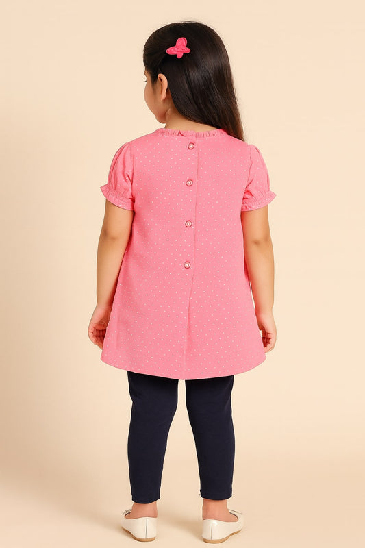 Girls Pink Puff Sleeve Casual Top