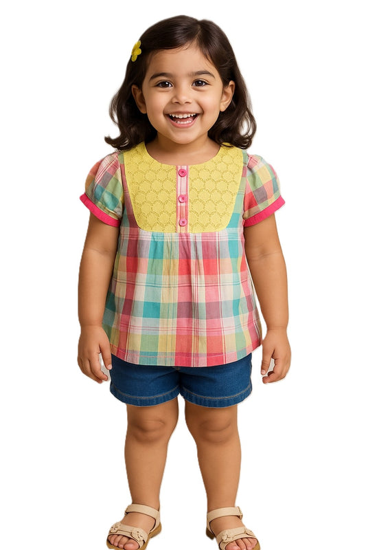 Girls Multicolour Checked Top