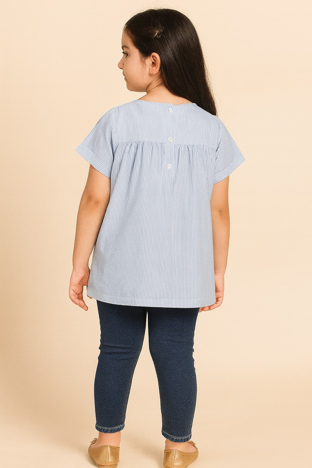 Girls Light Blue Embroidered Casual Top