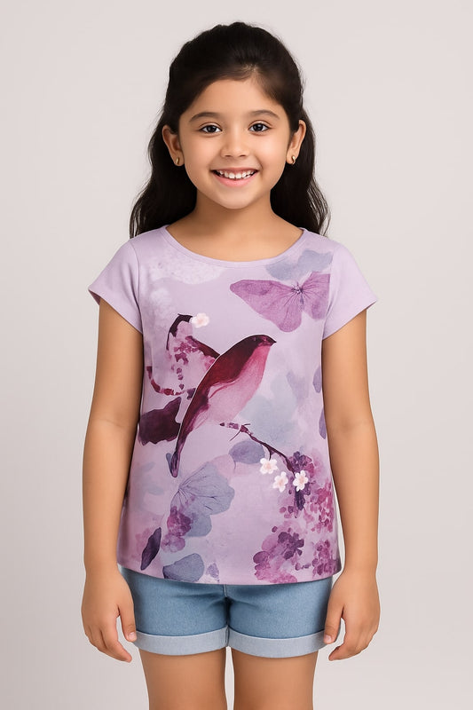 Girls Bird & Butterfly Print Casual Top