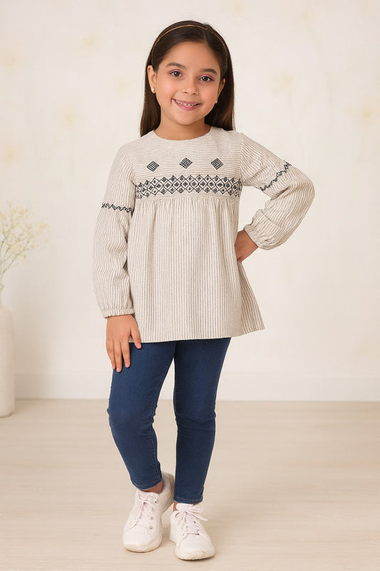 Girls Embroidered Striped Peplum Top