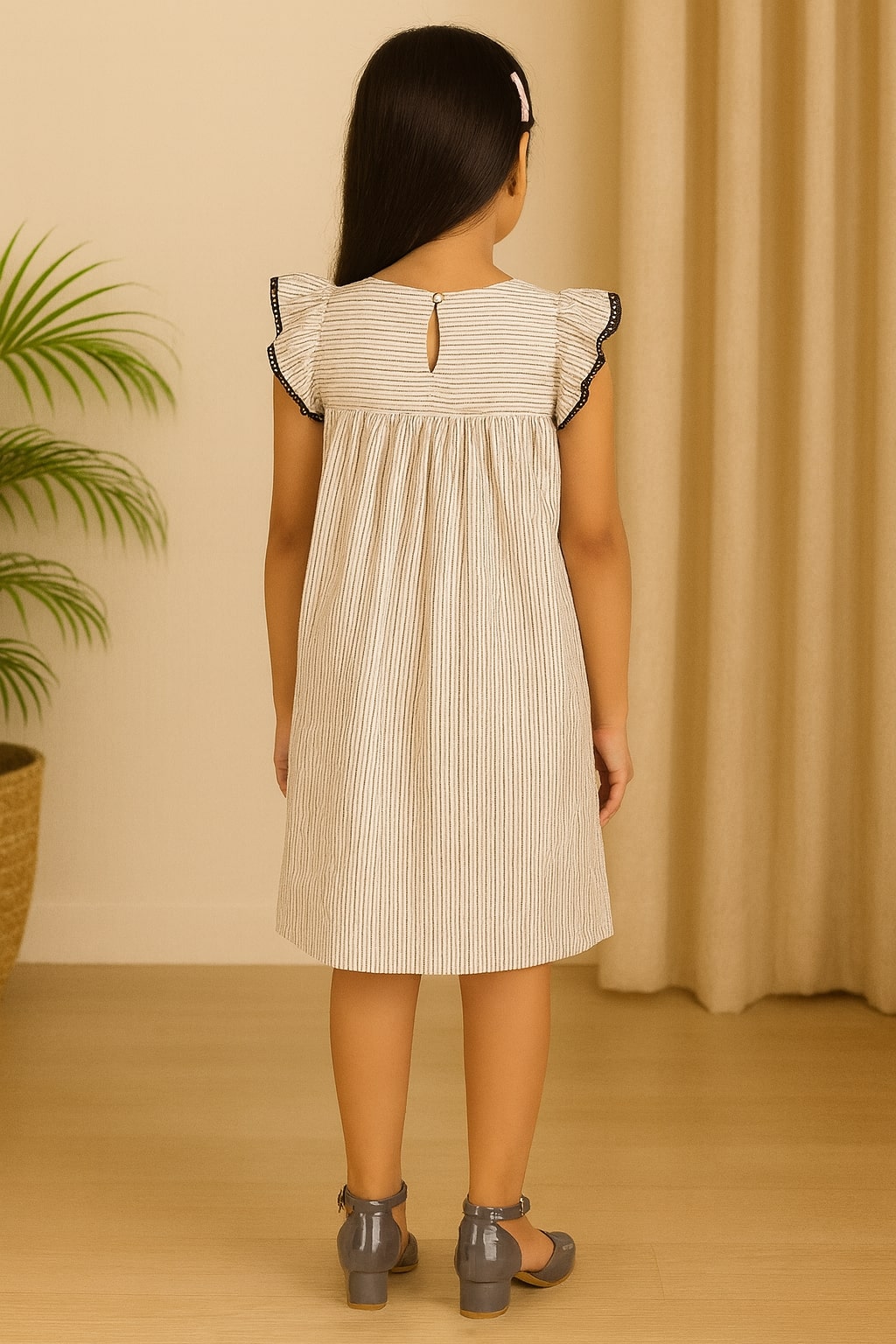 Girls Striped Embroidered Dress