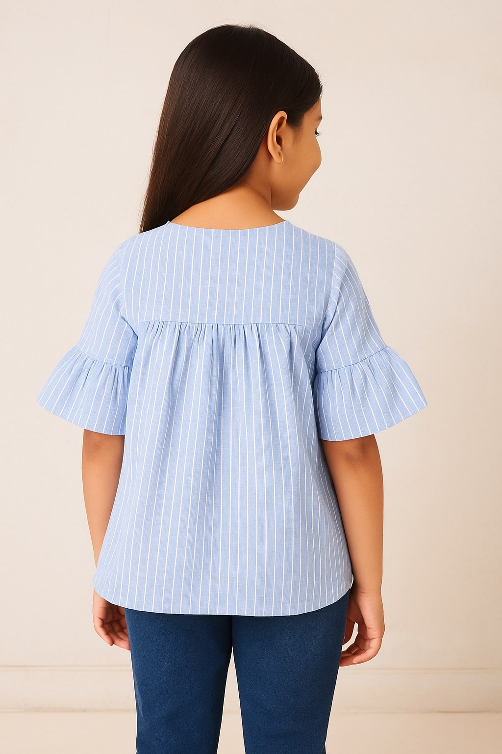 Girls Blue Embroidered Casual Top
