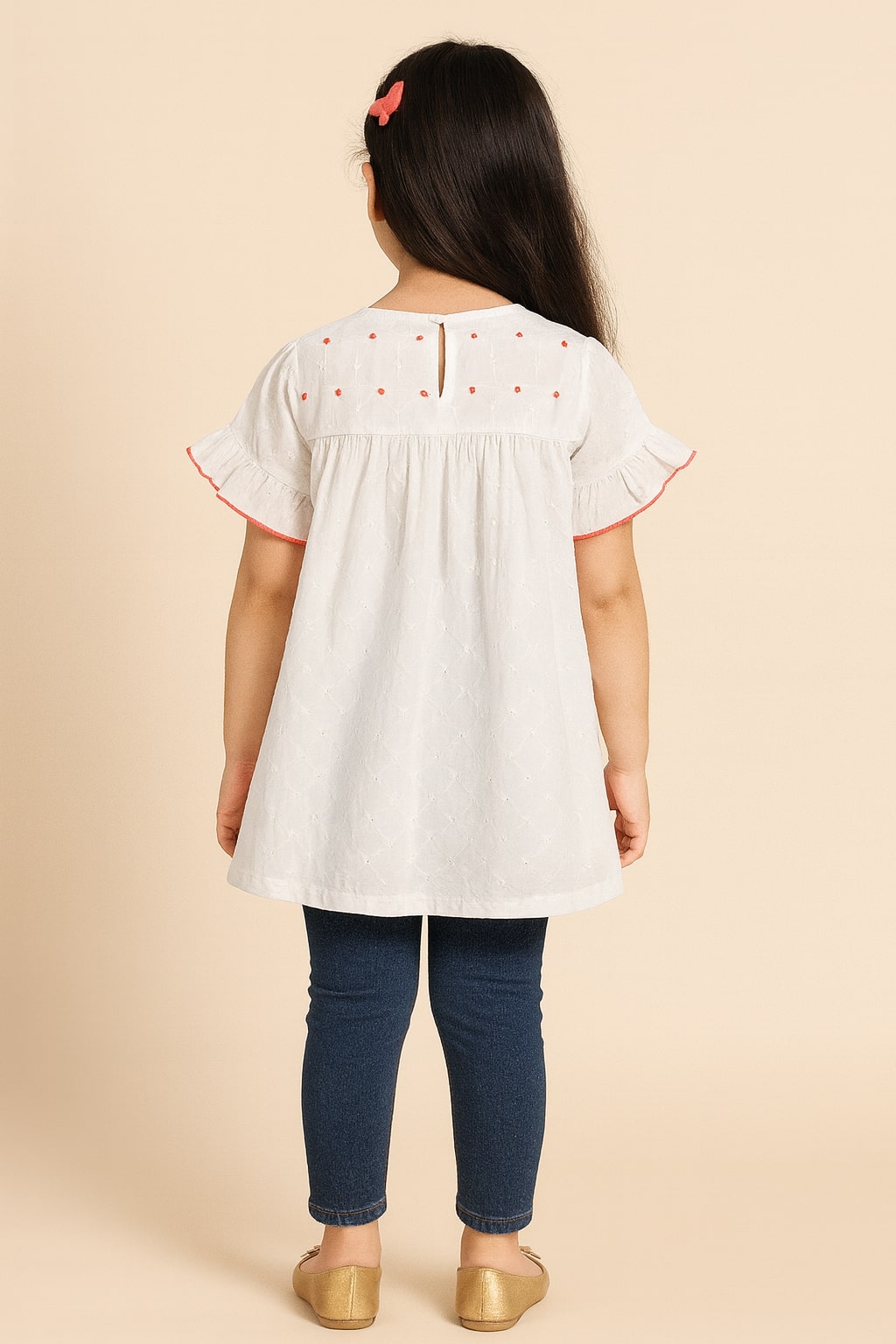 Girls White Embroidered Casual Top