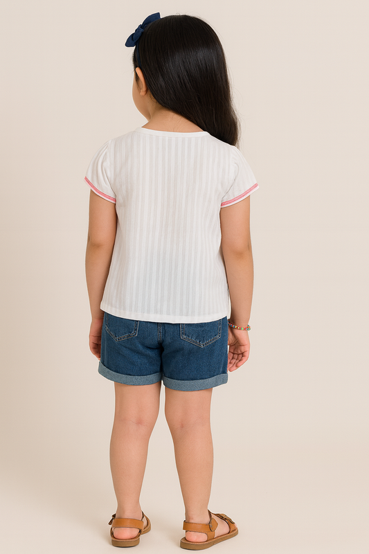 Girls White Floral Embroidered Casual Cotton Top