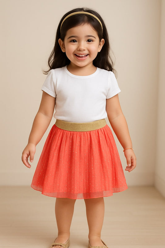 Girls Glitter Net Flared Skirt