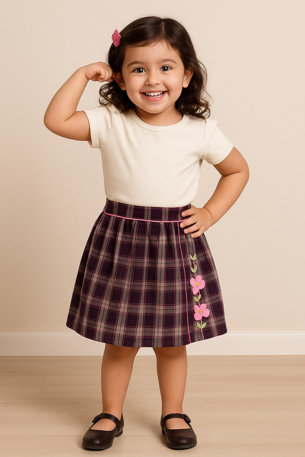 Girls Checked A-Line Skirt